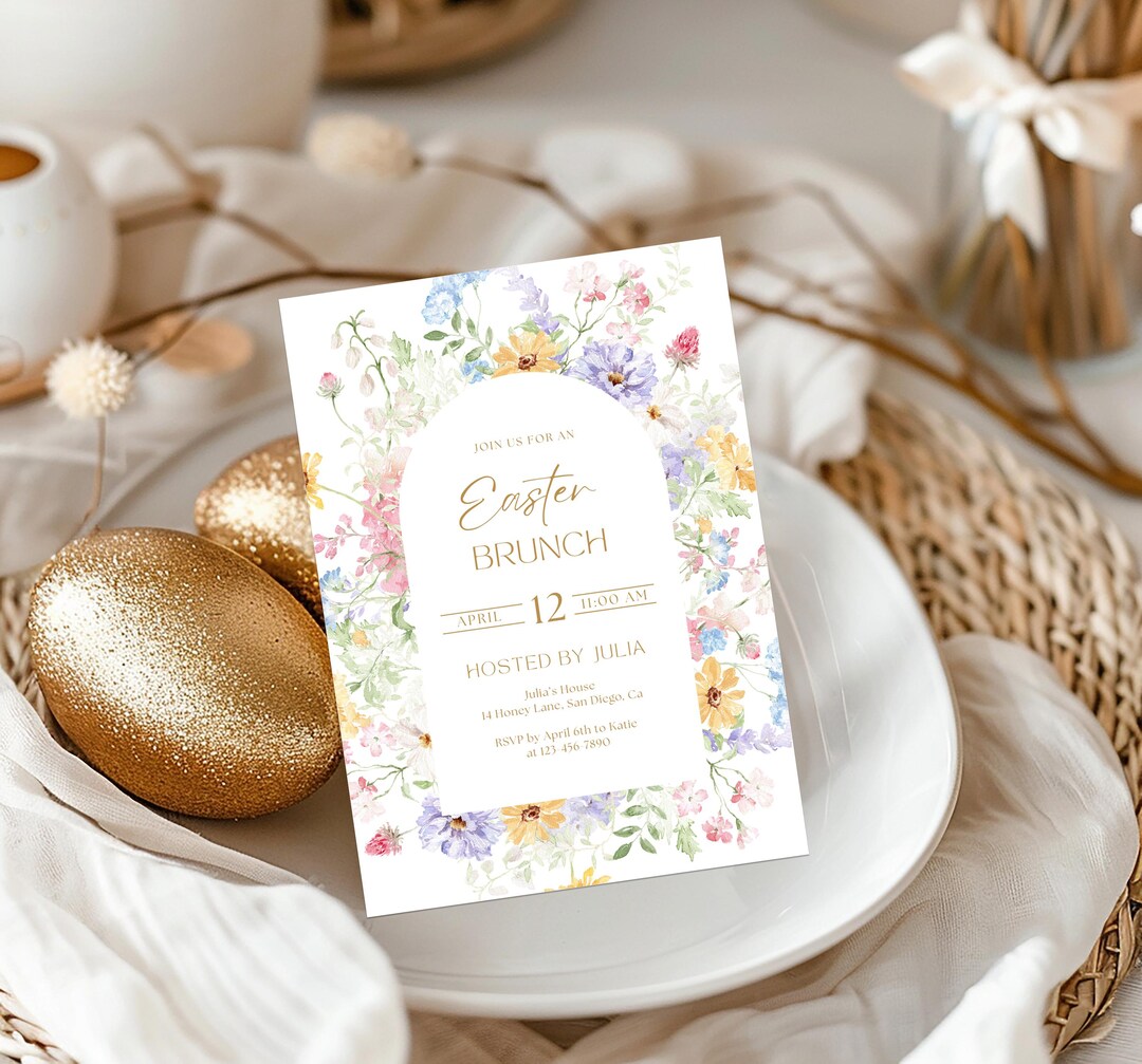 Spring Food Invitation Spring Flowers Easter Brunch Invitation Floral Frame Easter Invitation ...