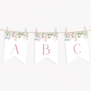 Wildflower Banner Template Garden Baby Shower Custom Banner Pastel Floral Birthday Decor Editable Boho Flowers Baby Shower Bunting | BW08