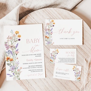 Wildblumen-Babyparty-Einladungsreihe, Baby in Bloom-Babyparty-Einladungs-Bundle-Vorlage zum ausdrucken Boho Blumen-Babyparty-Einladungs-Set|MAYA-B