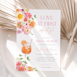 Love at First Spritz Bridal Shower Invitation Template Aperol Spritz Bridal Shower Invite Citrus Bridal Brunch Invite Floral Invite | BM09