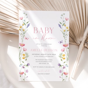 Baby in bloei baby shower uitnodiging sjabloon wilde bloemen baby shower uitnodiging lente bloemen baby shower uitnodiging tuin babyshower | BW05
