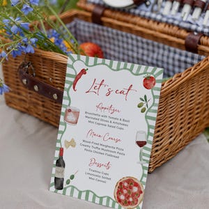 That&#39;s Amore Bridal Shower Menu Template Italian Pizza Party Menu Love and Pizza Shower Menu Wavy Dinner Menu Card Scalloped Frame | KL11