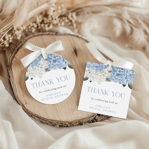 Something Blue Bridal Shower Favor Tag Dusty Blue Hydrangea Thank You Tag Blue Floral Bridal Shower Tag Template Editable Bridal Tag |K006