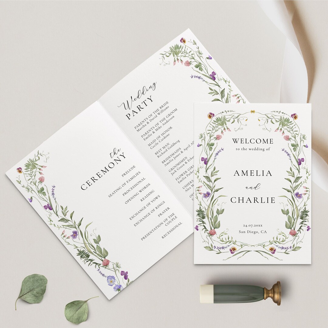 Wildflower Wedding Program Editable Ceremony Program Template Pastel ...