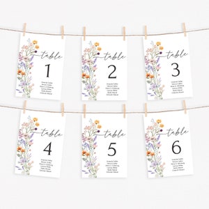 Sjabloon voor zitplaatsen met wilde bloemen Bloemen bruiloft plattegrond bord afdrukbaar Tafelkaart voor hangende zitplaatsen bruiloft tafel plattegrond kaarten| MAJA