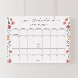 Wildblumen Due Date Kalender Boho Blumen Baby Shower Spiel Bunt Floral erraten Babys Geburtsdatum Zeichen,Guess Baby's Geburtsdatum Spiel | BM05