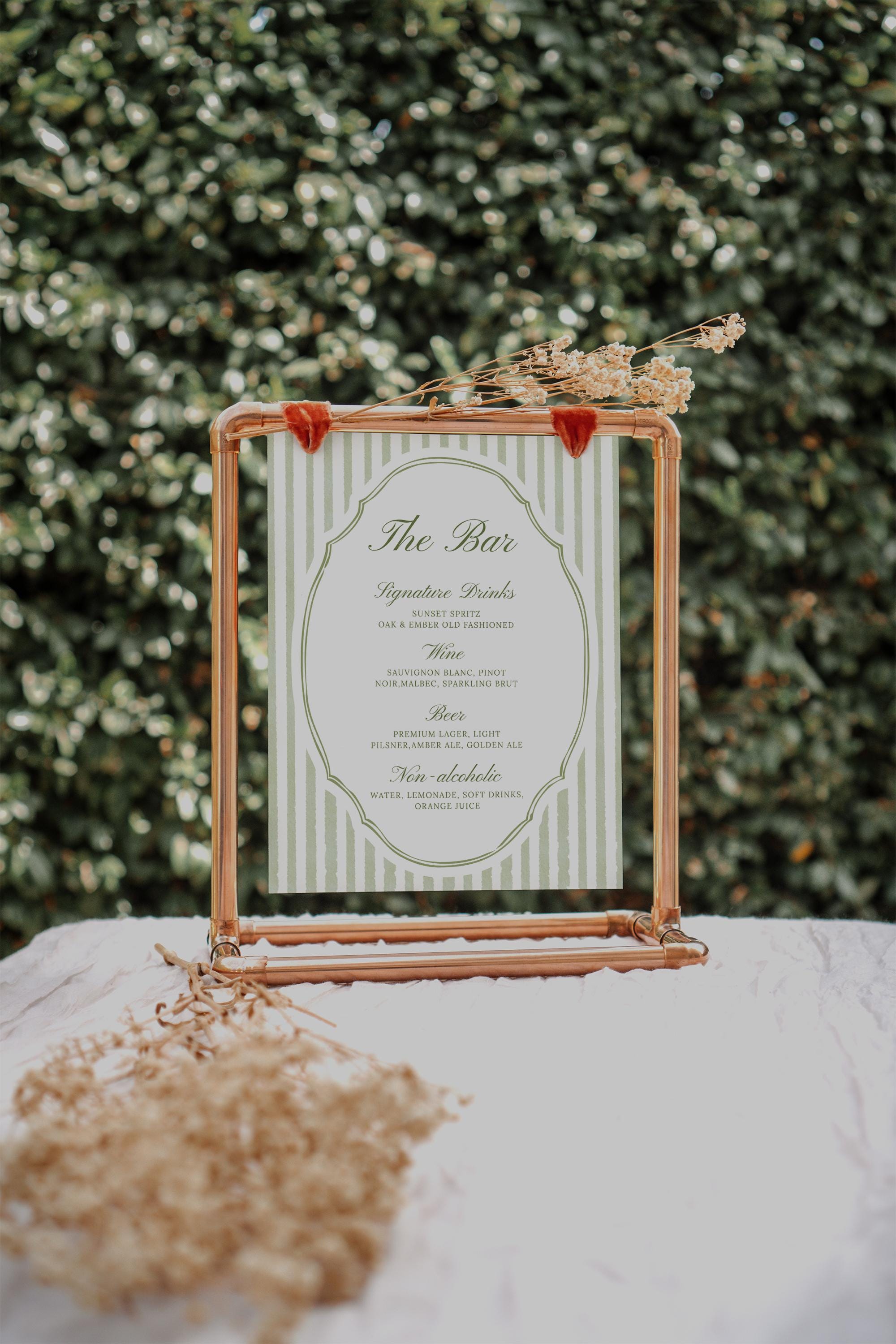 Menu Sign Green Editable Green Bar Menu Sign Vintage Oval Frame Drinks Sign Watercolor ...