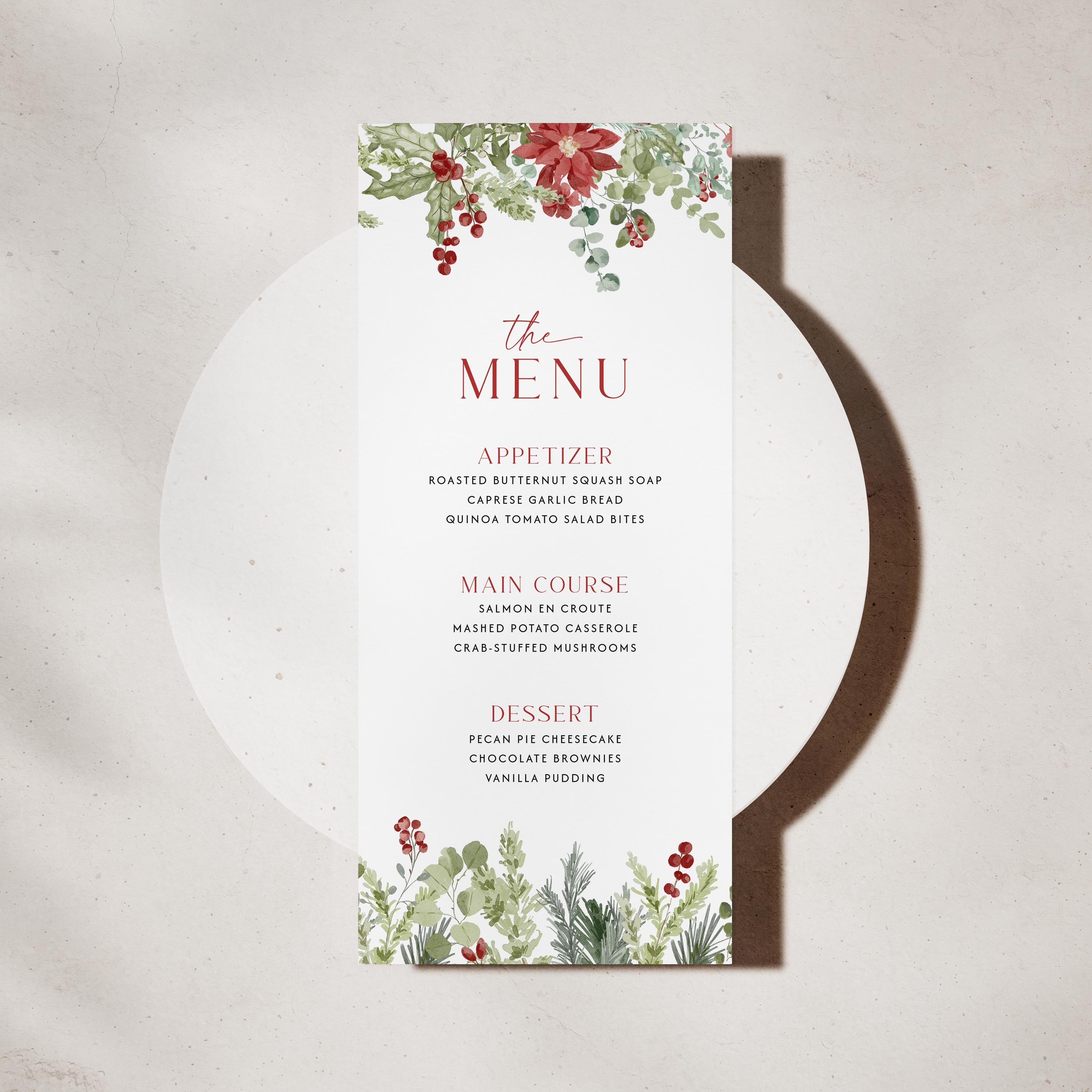 Christmas Menu Template, Botanical Menu Card, Editable Menu Card ...