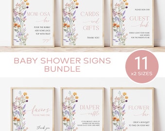 Wildflower Baby Shower Sign Bundle Floral Baby Shower Sign Printable Boho Flowers Table Sign Templates Girl Baby Shower Sign Set|MAYA-B