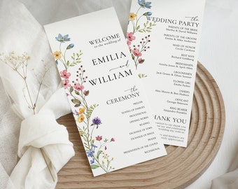 Wildflower Wedding Program Template Floral Wedding Ceremony Program Boho Flowers Modern Program Card Printable Wedding Day Program | EVA