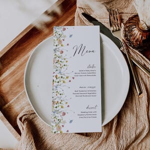 Wildblumen Menü Vorlage Botanische Brautdusche Menükarte Garten Dinner Party Menü Feldblumen Hochzeitsmenü Bearbeitbar Brunch Menü |KL02