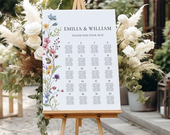 Wildflower Seating Chart Template Wedding Seating Plan Editable Floral Wedding Seating Chart Poster Boho Flowers Seating Sign Printable|EVA