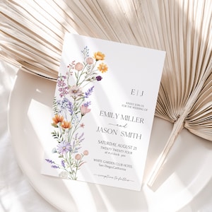 Wildflower wedding invitation template Printable wedding invite Floral wedding invitation cards boho flower editable wedding invites| MAYA