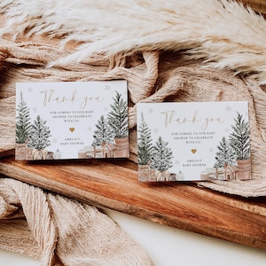 Modèle de Carte de remerciement pliée pour baby shower de Noël Carte de remerciement pliée de Noël douillet avec sapin de Noël | CH03