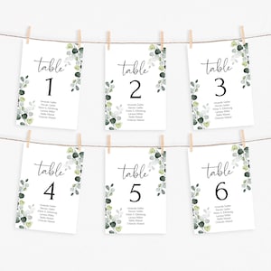 Eucalyptus Seating Chart Template Greenery wedding seating chart card Hanging seating chart Printable table seating plan sign|GRENIA