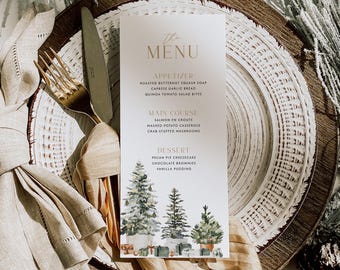 Christmas Menu Template Editable Holiday Dinner Menu Card Christmas Trees Menu Cozy Christmas Bridal Shower Menu Winter Wedding Menu | CH05