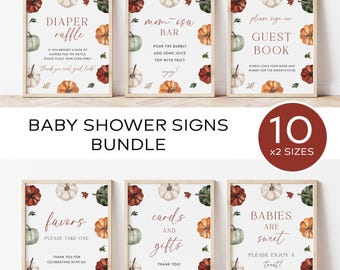 Little Pumpkin Baby Shower Signs Bundle Autumn Table Signs Set Fall Baby Shower Bundle Pumpkin Baby Shower Digital Signs Pack Editable| BW07