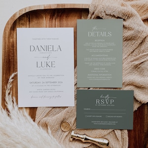 Sage Grün Hochzeitseinladung Set Vorlage Grünes Einladungspaket Set Druckbare Moderne Hochzeitseinladung Set Minimale Hochzeitseinladungen diy| VM02