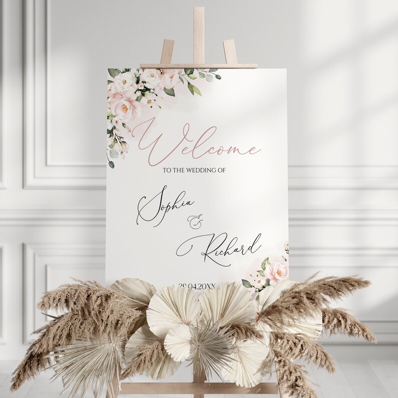 Blush Pink Wedding Welcome Sign Template,printable Soft Pink Wedding