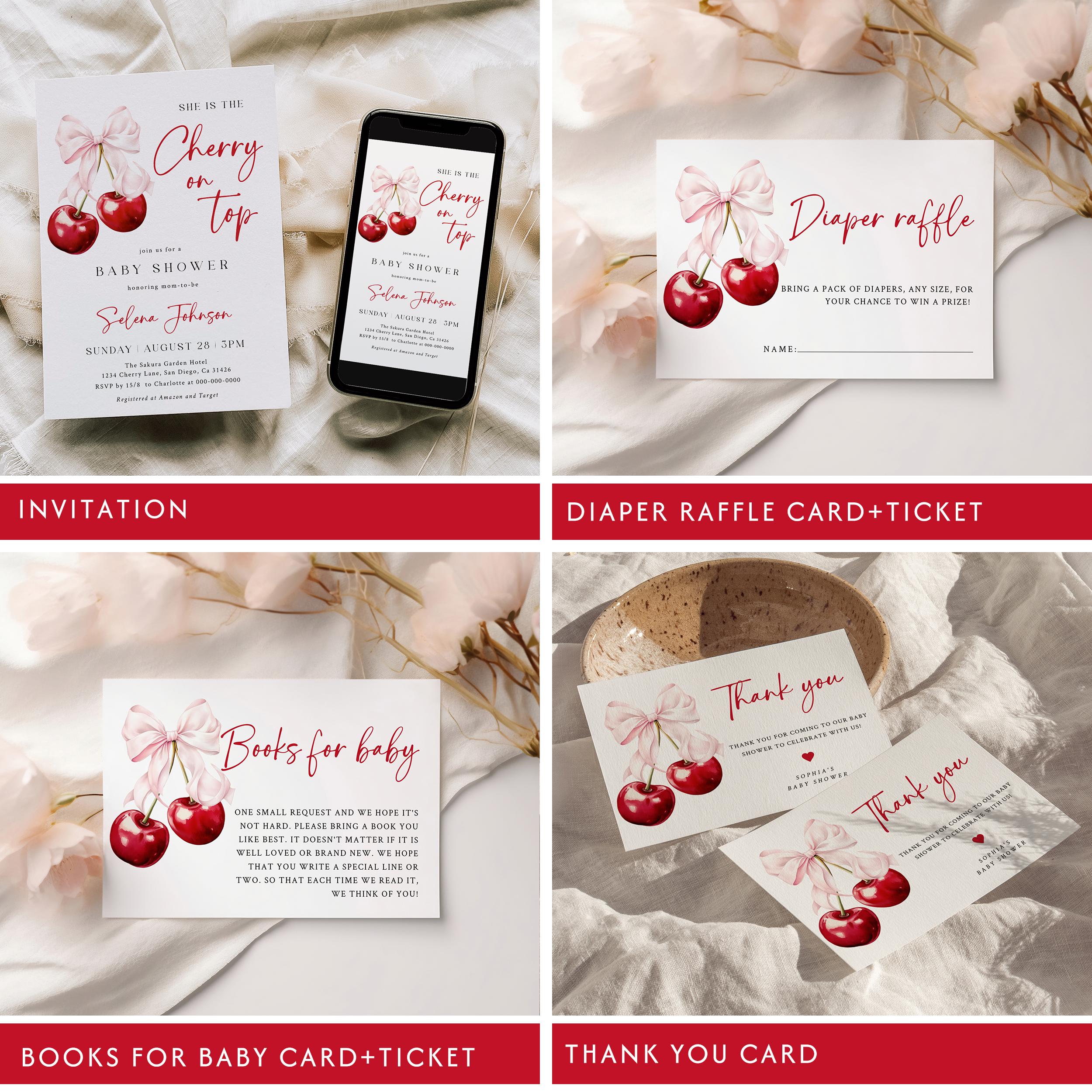 Cherry on Top Baby Shower Mega Bundle Pink Bow Cherry Baby Shower Games ...