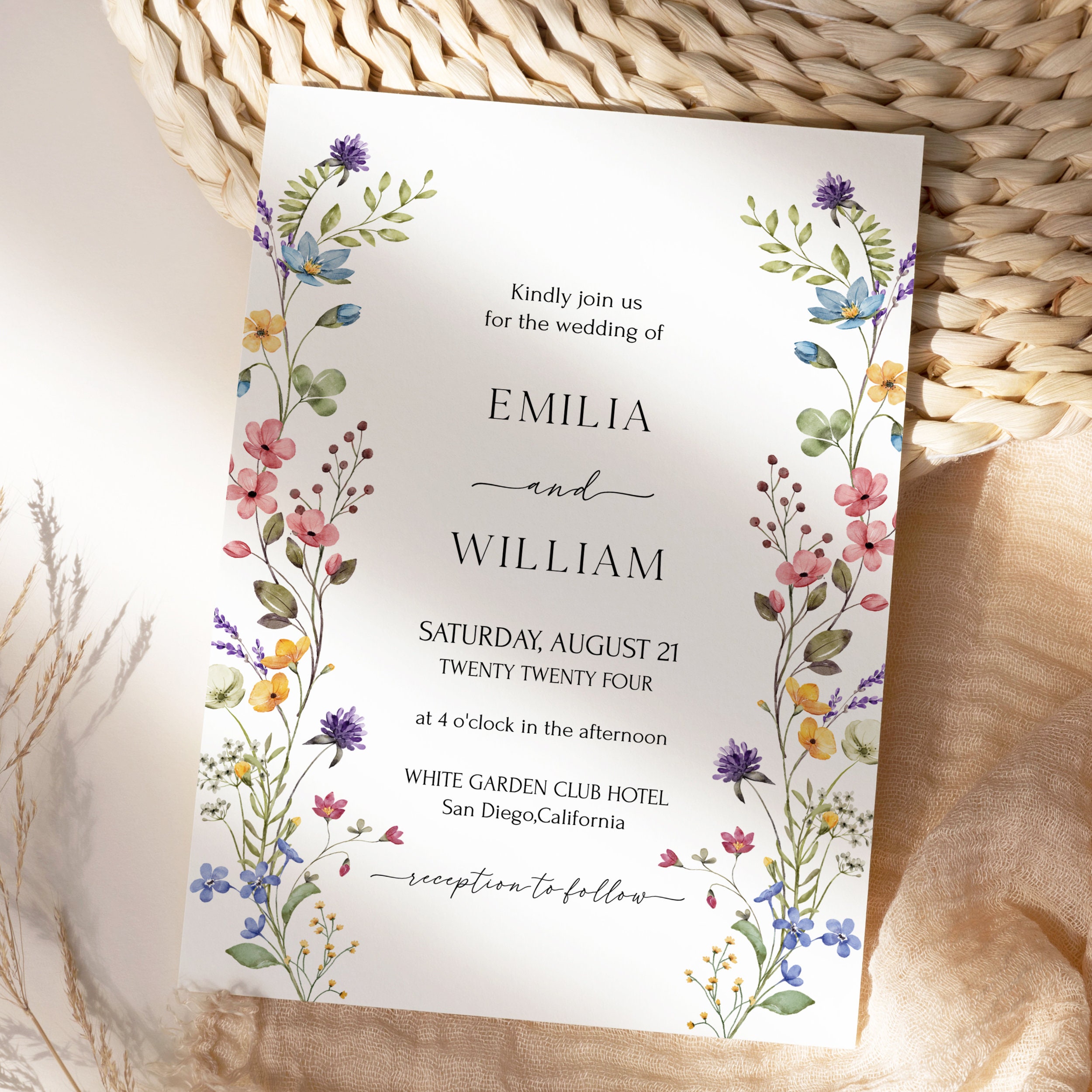 Wildflower Wedding Invitation Template,floral Wedding Invitation Card,boho Flower Editable ...