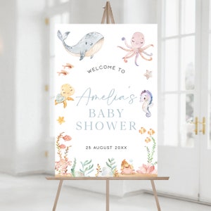 Unter dem Meer Baby Shower Willkommensschild Vorlage Meerestiere Willkommen Poster Nautische Babyparty Willkommensschild Strand Babyparty | BW04