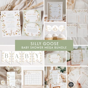 A Silly Goose Baby Shower Mega Bundle Cute Silly Goose Invites Baby Shower Games Pack Signs Set Field Flowers Baby Shower Templates Set|BW09