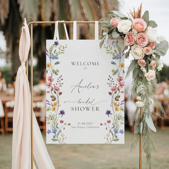 Wildflower Bridal Shower Welcome Sign Template Boho Flowers Welcome Poster Colorful Floral Bridal Shower Sign Botanical Wedding Shower | EVA