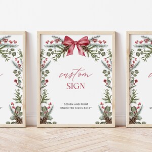 Christmas Custom Sign Template Red Bow Table Sign Editable Greenery Christmas Party Sign Winter Wedding Sign December Shower Sign| CH01 image 5