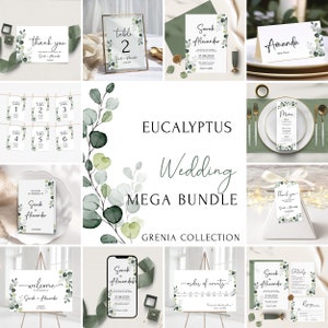 Eukalyptus Hochzeitseinladung MEGA Bundle Vorlage, Druckbare Hochzeitseinladungen Bundle, Editierbares Greenery Hochzeitseinladungsset Bundle | GRENIA