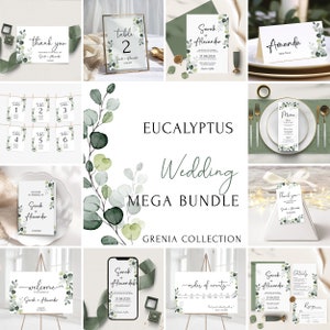 Eucalyptus Wedding Invitation MEGA Bundle Template,Printable Wedding Invites Bundle,Editable Greenery Wedding Invitation Set Bundle| GRENIA