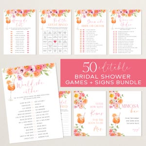 Love at First Spritz Bridal Shower Games Bundle Aperol Spritz Bridal Shower Signs Set Citrus Bridal Party Games Pack Floral Signs | BM09