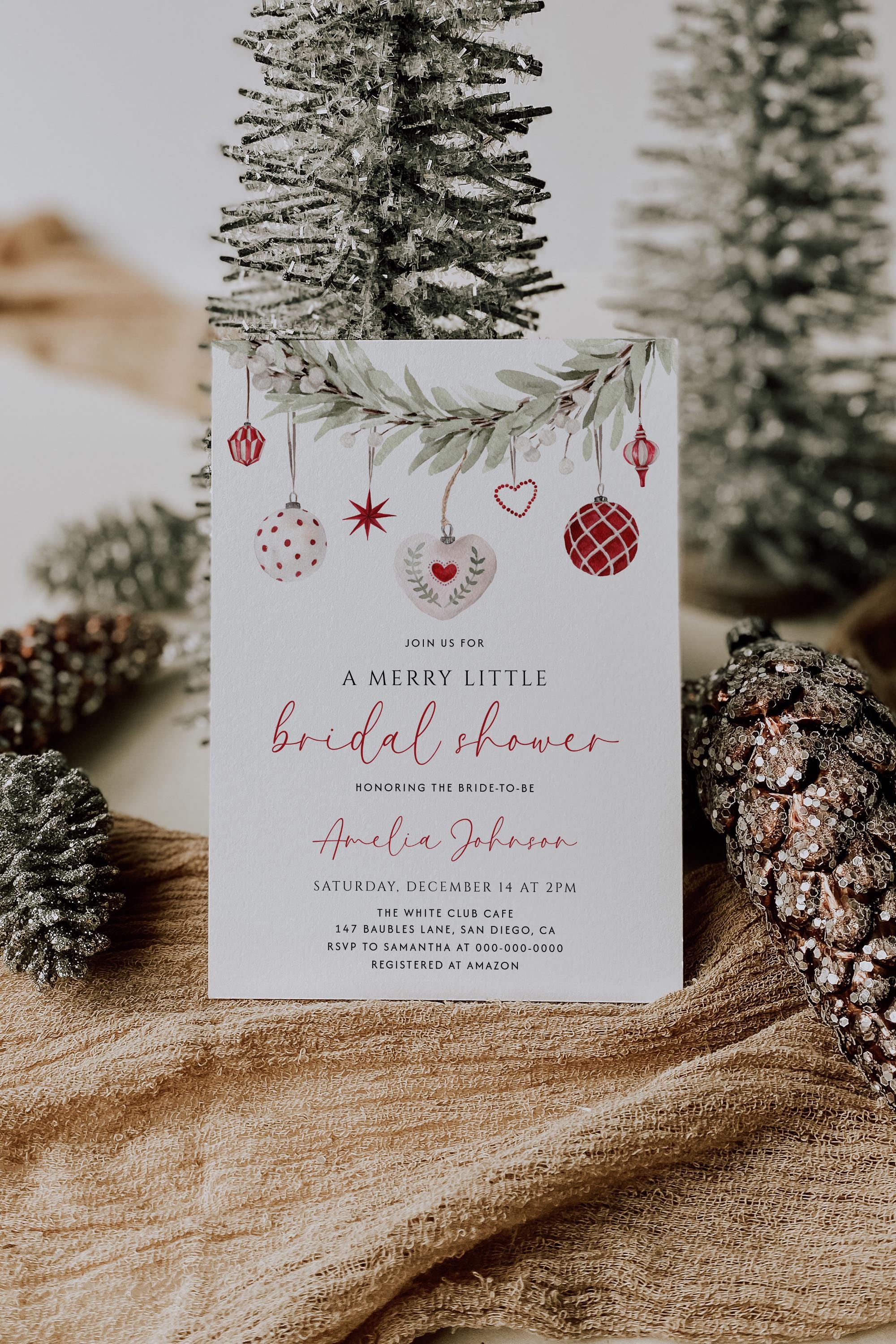 Christmas Bridal Shower Invitation Merry Little Bridal Shower Holiday  Bridal Brunch Invitation Winter Wedding Shower Christmas Baubles |CH02 -  Etsy, image size:2000x3000