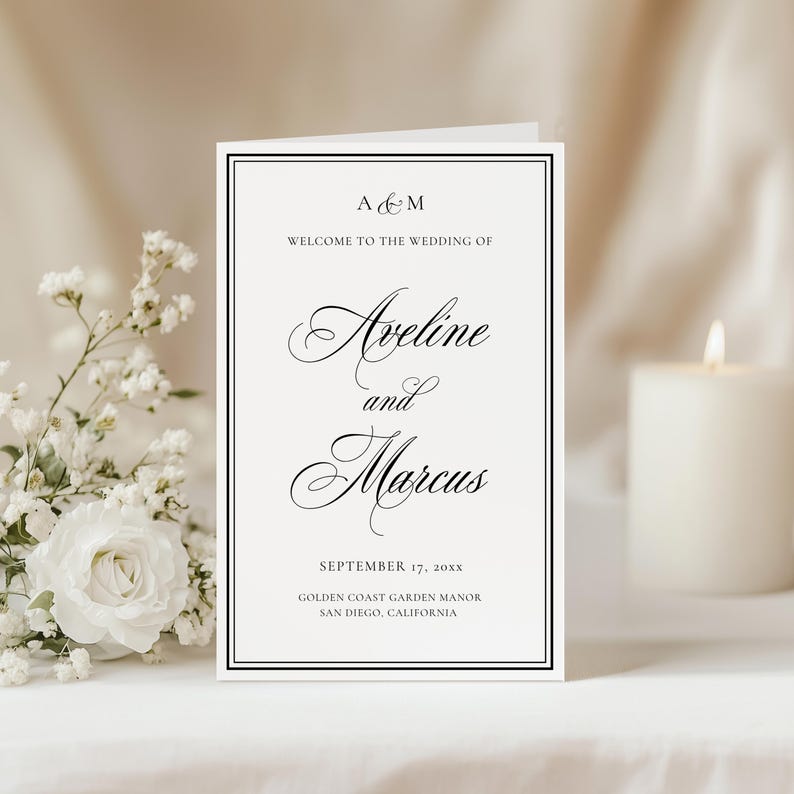 Program Order Layout Elegant Wedding Program Template Editable Bi Fold Wedding Ceremony ...