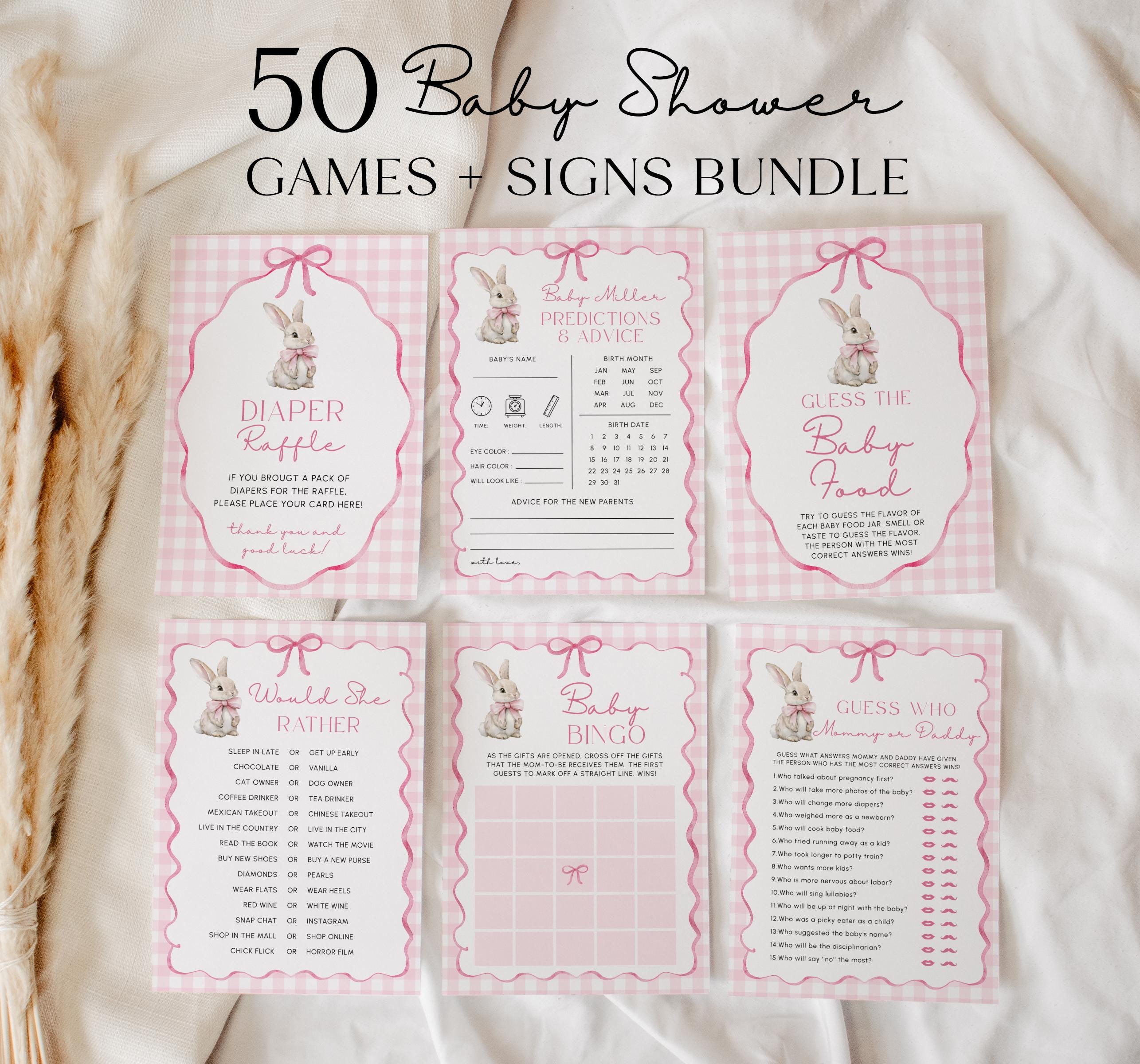 Pink Bunny Baby Shower Games Bundle Some Bunny Games Pack Editable