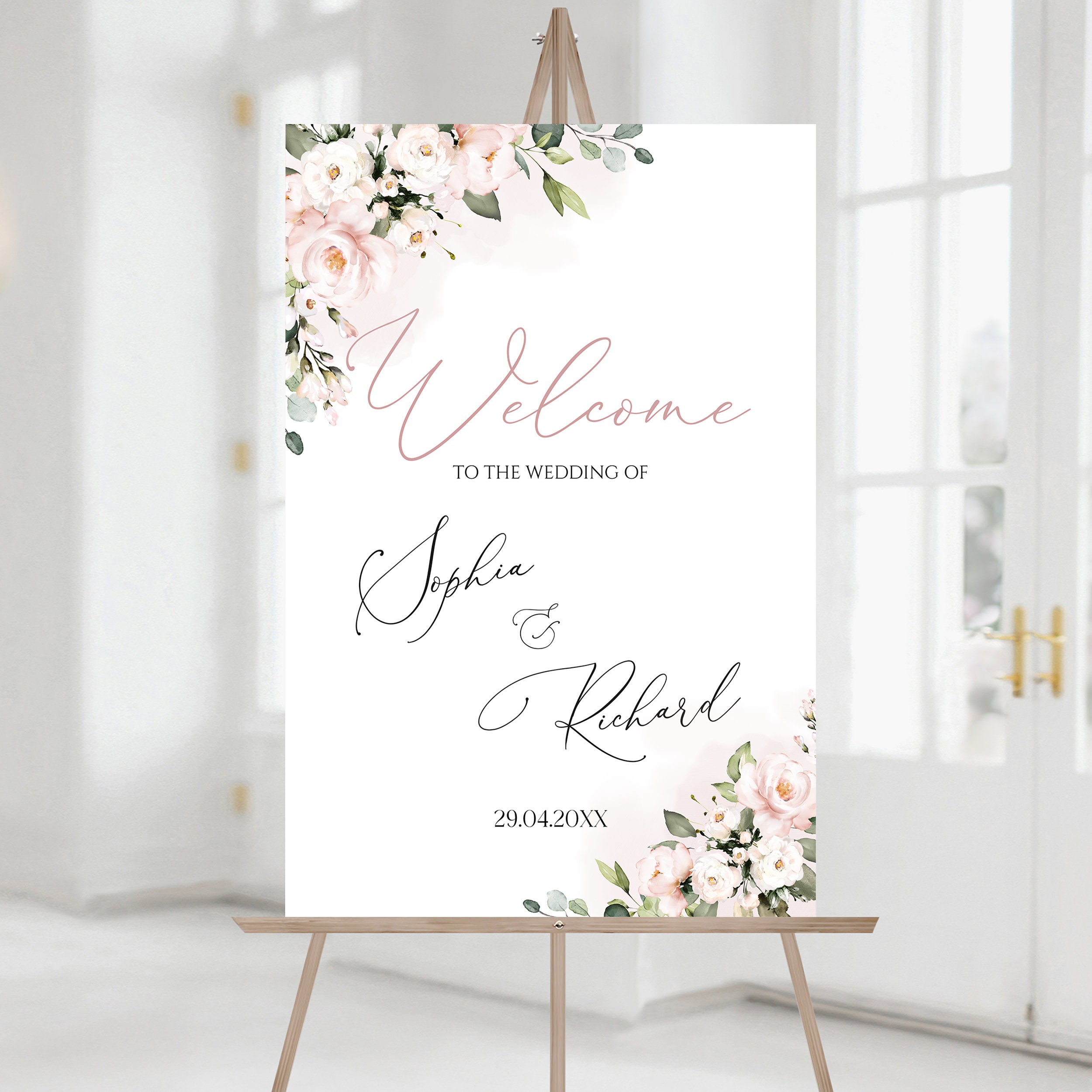Blush Pink Wedding Welcome Sign Template,printable Soft Pink Wedding