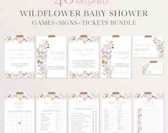 Wildflower Baby Shower Games Bundle Floral Baby Shower Games Printable Spring Flowers Baby Shower Signs Download Baby Shower Game Set|MAYA-B