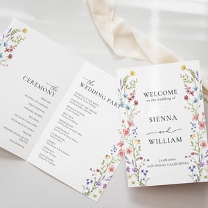 Wildflower Wedding Program Pastel Floral Ceremony Program Template Boho ...