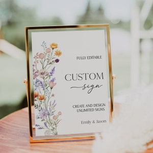 Wildflower Wedding Custom Sign Template Floral Custom Sign Template Fully editable table sign Printable boho flowers wedding signs| MAYA