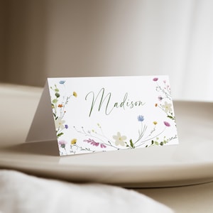 Modèle de carte de marque fleurs des champs Carte de table modifiable fleurs sauvages pour mariage Fleurs bohèmes Cartes de visite douches de jardin | KL02
