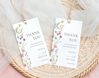 Wildflower Favor Tag Template Pastel Floral Wedding Tag Boho Flowers Wedding Thank You Tag Editable Wedding Favor Tag Floral Border | W004