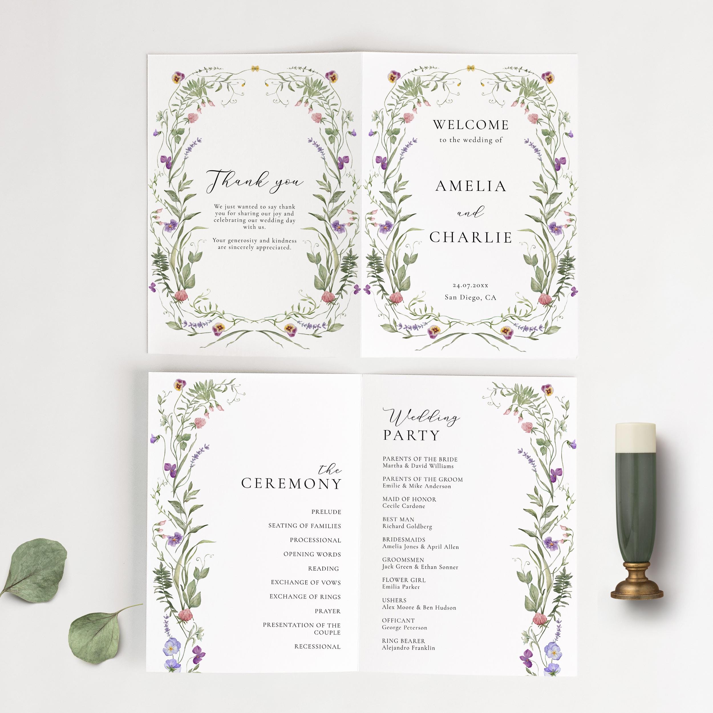 Wildflower Wedding Program Editable Ceremony Program Template Pastel ...