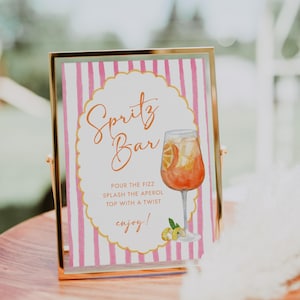 Aperol Spritz Bar Sign Template Watercolor Spritz Station Love at First Spritz Bridal Shower Sign Spritz Wedding Bar Sign Wavy Sign | KL03