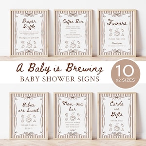 Letreros "Se avecina un bebé" - Paquete de letreros con temática de café para baby shower - Letreros de mesa con rayas neutras para decoración de baby shower, letrero para barra de café / B019