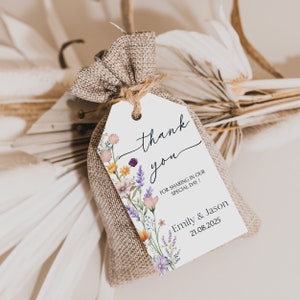 Wildflower wedding favor tags template Floral thank you favor tags Editable wedding tags with names Printable tags wedding download | MAYA