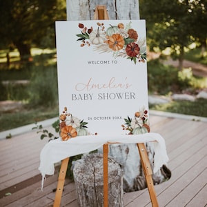 Kürbis Baby Shower Willkommensschild Vorlage Bearbeitbar Boho Herbst Willkommen Poster Herbst Baby Shower Willkommensschild Gender Neutral Schild | BW06