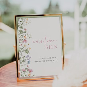 Plantilla de letrero personalizado con flores silvestres Letrero de boda botánico editable Letreros de baby shower con flores en colores pastel Letrero de mesa con flores silvestres / BW08