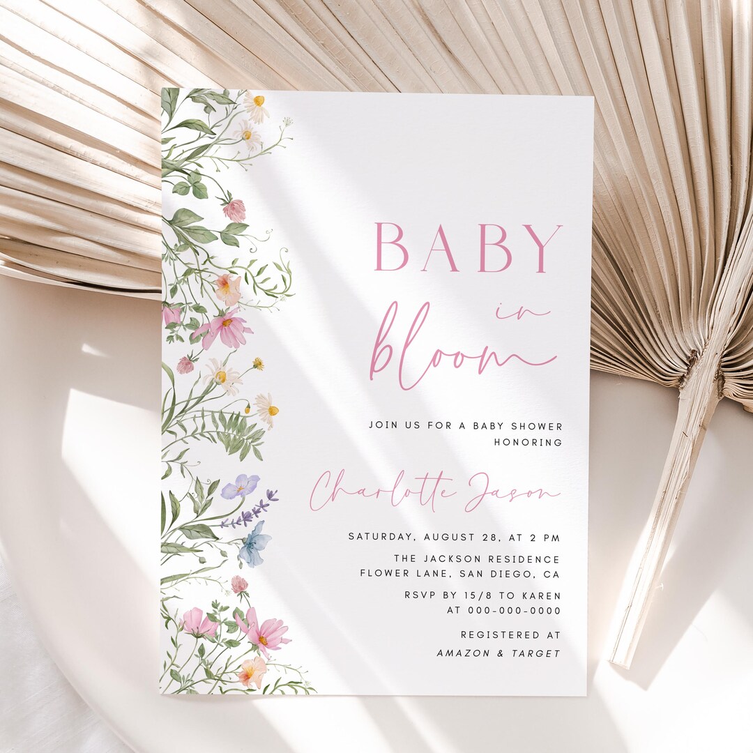 Wildflower Baby Shower Invitation Template Baby in Bloom Invitation ...
