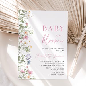 Wildflower baby shower uitnodiging sjabloon baby in bloei uitnodiging bewerkbare lentebloemen baby shower uitnodiging boho tuin bloemen | BW08