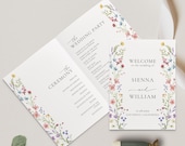 Wildflower Wedding Program Pastel Floral Ceremony Program Template Boho Flowers Folded Program Field Flowers Wedding Timeline Booklet | W004